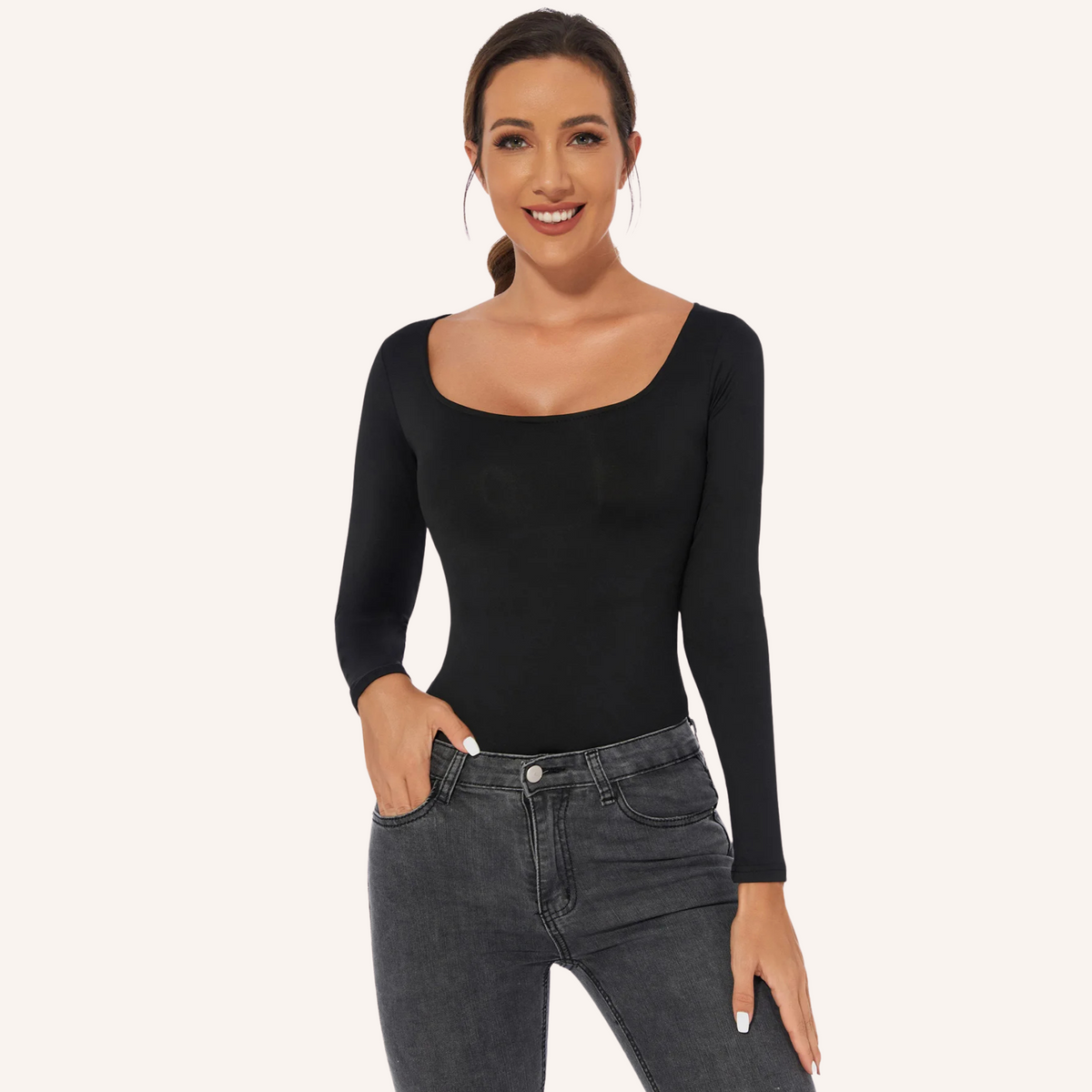 Square Neck Long Sleeve Bodysuit